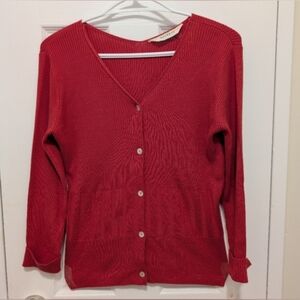 NWT Melrose 100% Silk Cardigan Red V-Neck Ribbed Knit Sweater Old Money Luxury L